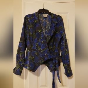 Finley Blue Floral Multi Color Wrap Top XL